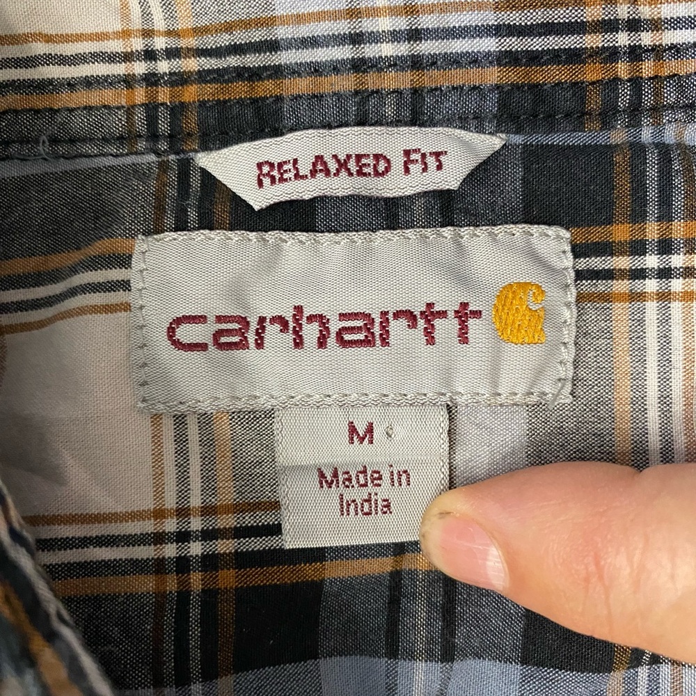 Carhartt Plaid Shirt - Short Sleeve Black and Blue-Sz M 100% Cotton